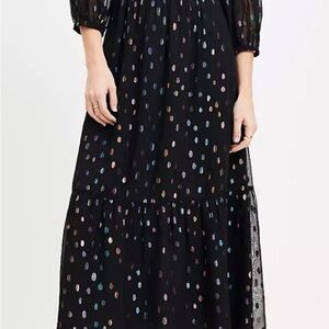 LOFT Black Midi Skirt with Colorful Dots